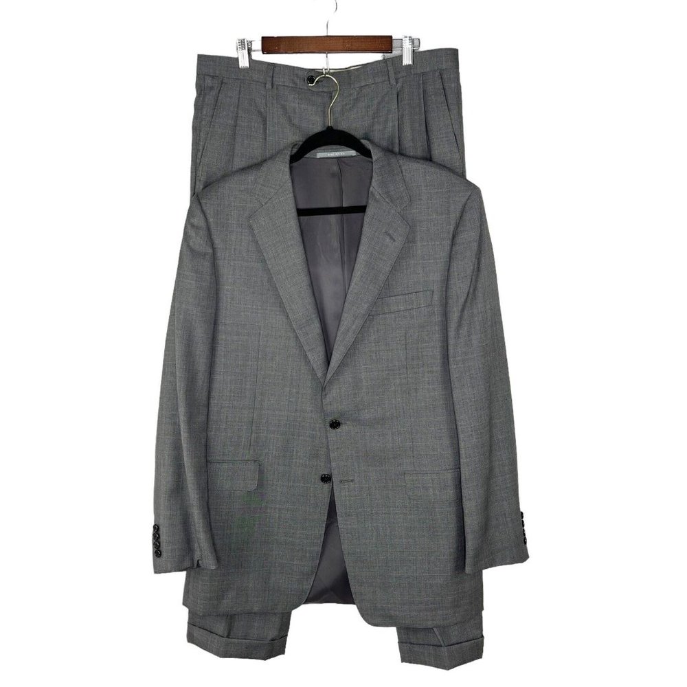 HICKEY FREEMAN Mens 42L Long 37X32 Suit Wool USA Gray Madison Micro Check